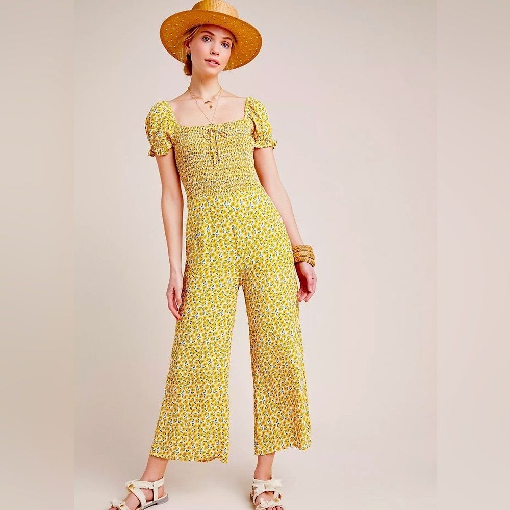 Faithfull The brand Laszlo Smocked Floral Jumpsuit Anthropologie S